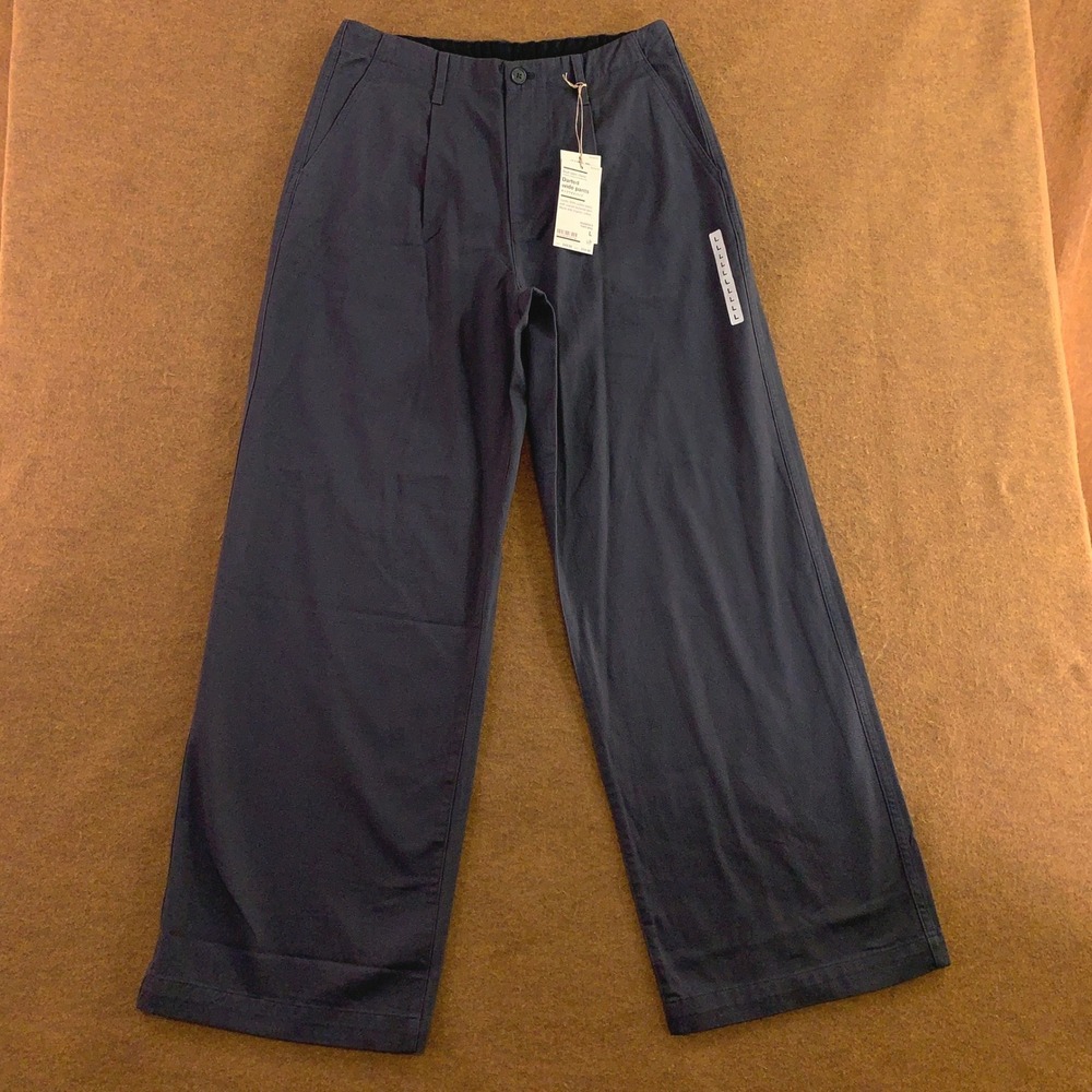 Uniqlo Womens Large Dark Grey Slub Yarn Chino Darted Wide Pants NWT